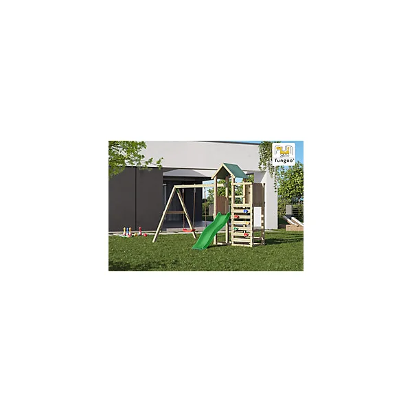 Structure de jeux en bois avec balançoires et toboggan Chester Fungoo