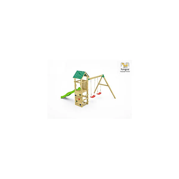 Structure de jeux en bois avec toboggan et balançoire double Charly Fungoo