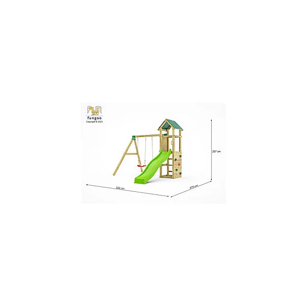 Structure de jeux en bois avec toboggan et balançoire double Charly Fungoo