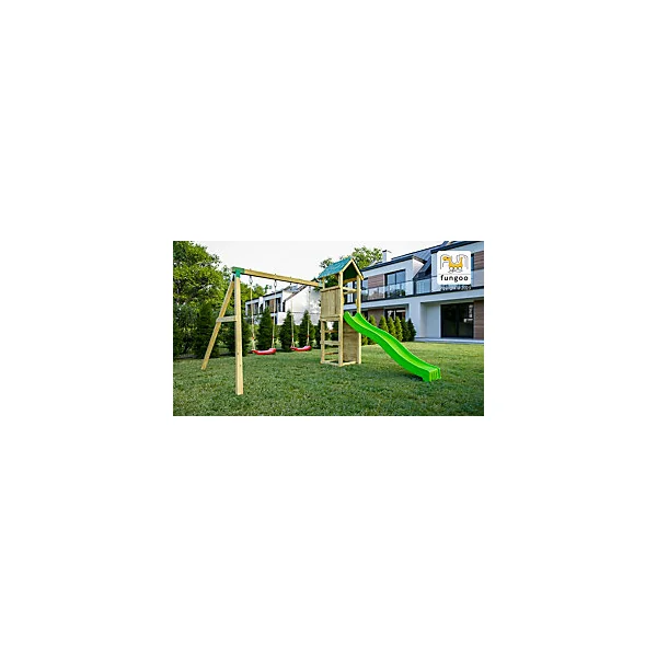 Structure de jeux en bois avec toboggan et balançoire double Charly Fungoo