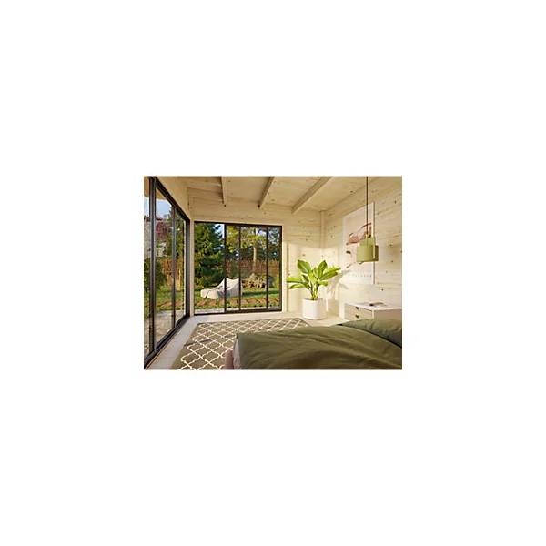 Studio de jardin Palmako Andrea en bois et double vitrage Slide+ surface extérieure totale 17,2m²