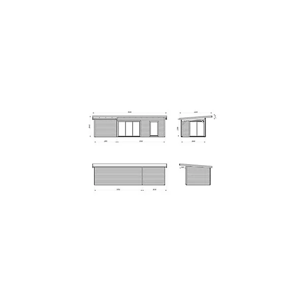 Studio de jardin Palmako Andréa bois et pergola 7,9m² ep. 44 mm surface extérieure totale 37,7 m²