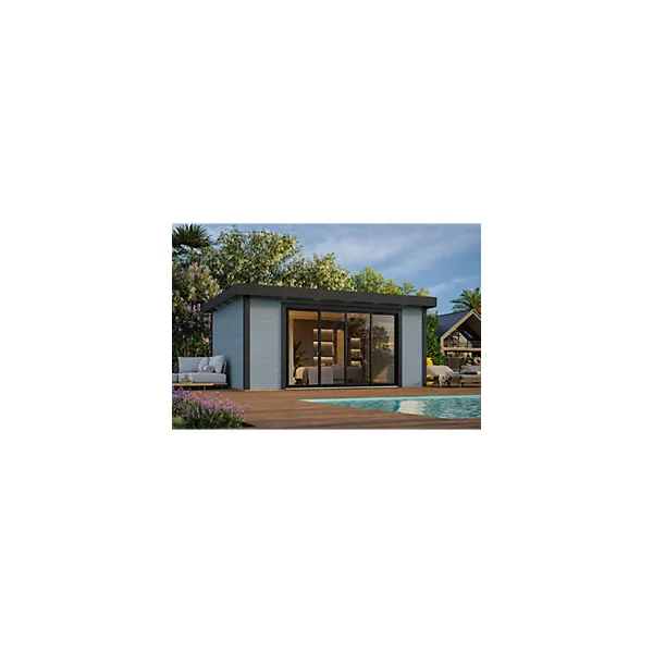 Studio de jardin White Wood Lydia en bois peint gris Ep.28 mm surface extérieure totale 19,2 m²