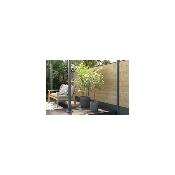 Support de fixation en acier anthracite pour poteau universel de clôture Neva Klikstrom, H.40cm, Base 15 x15cm