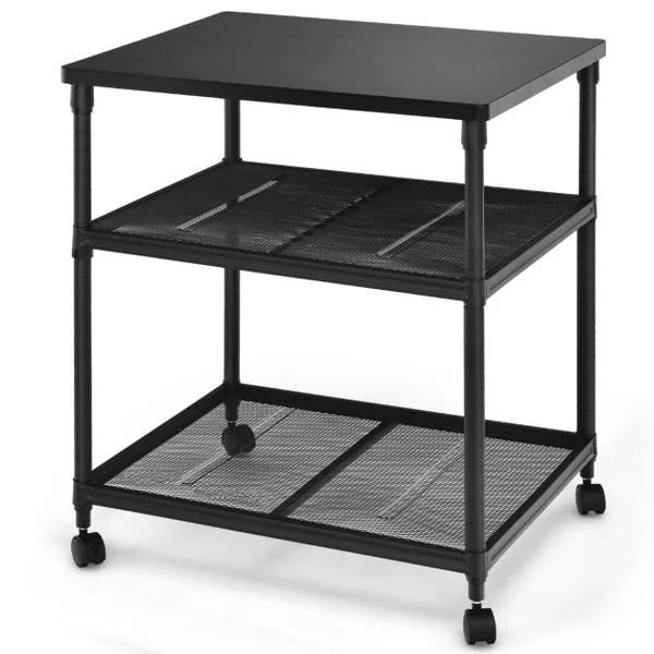 Support d'Imprimante Bois Métal 3 Niveaux 60 x 51 x 69 CM Chariot à Roulettes Pivotantes Style Industriel Noir
