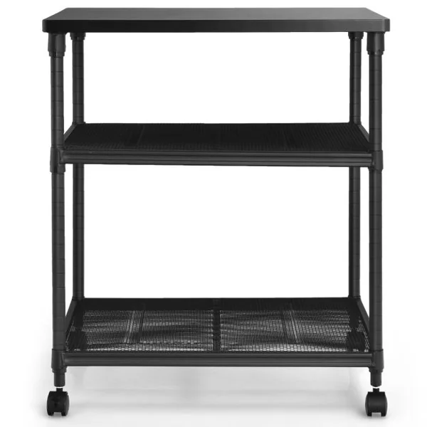 Support d'Imprimante Bois Métal 3 Niveaux 60 x 51 x 69 CM Chariot à Roulettes Pivotantes Style Industriel Noir