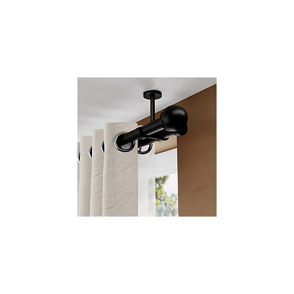 Support double tringle à rideau fixation plafond Araxos métal noir Ø19/28mm GoodHome