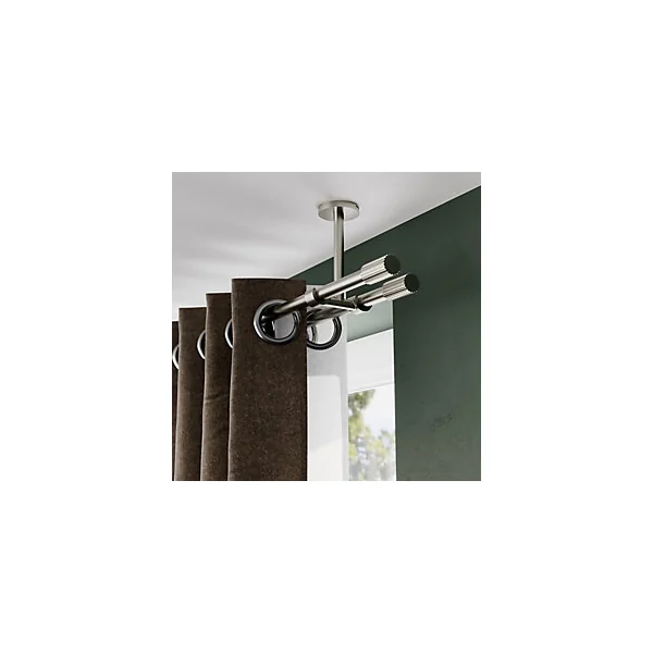 Support double tringle à rideau fixation plafond Athens métal gris chromé Ø16mm GoodHome