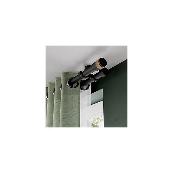 Support double tringle à rideau fixation plafond Lamia bois de hêtre noir Ø28mm GoodHome