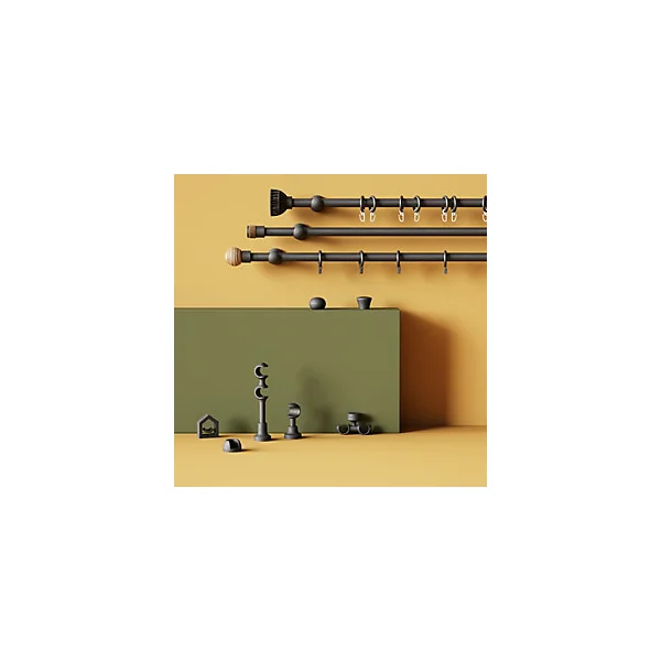 Support double tringle à rideau fixation plafond Lamia bois de hêtre noir Ø28mm GoodHome