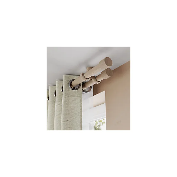 Support double tringle à rideau fixation plafond Symi bois de frêne beige Ø28mm GoodHome