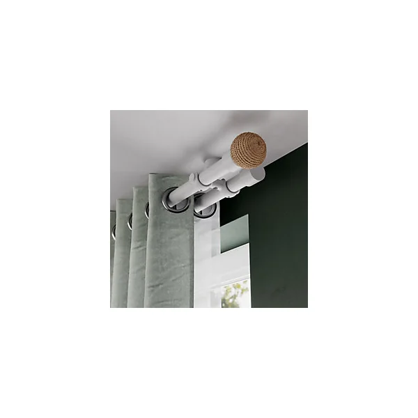 Support double tringle à rideau fixation plafond Valos bois de hêtre blanc Ø28mm GoodHome