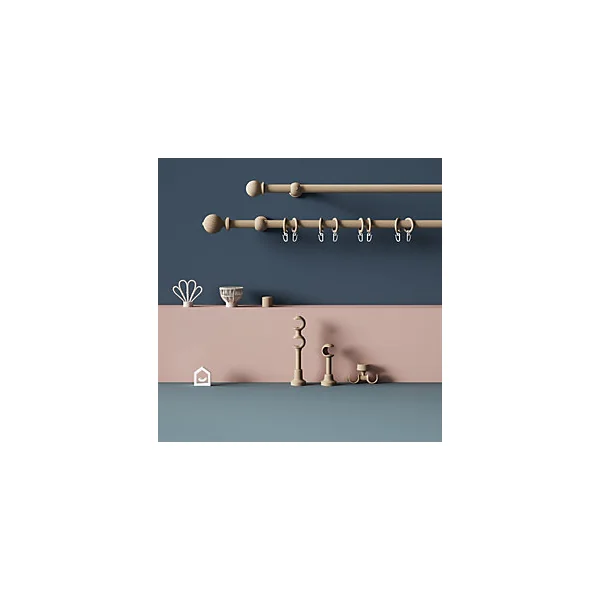 Support double tringle à rideau à percer Symi bois de frêne beige Ø28mm GoodHome