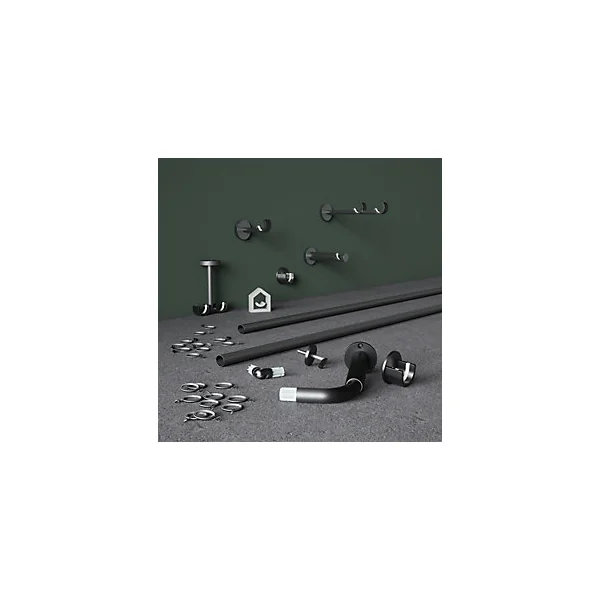 Support double tringle à rideau à percer Tinos métal gris Ø19mm GoodHome