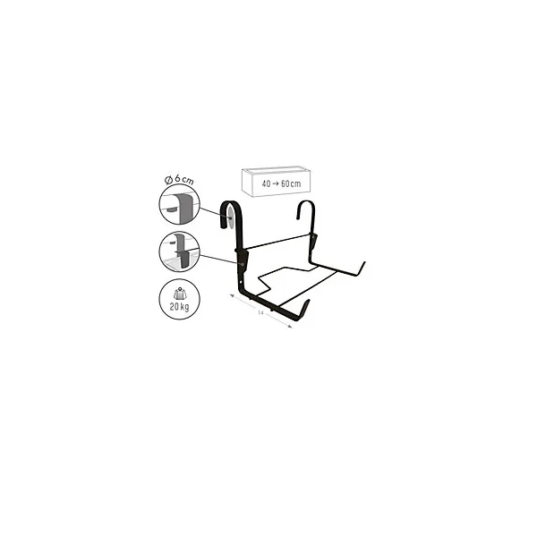 Support jardinière à crochet plat anthracite en acier 14 x 35 cm Louis moulin