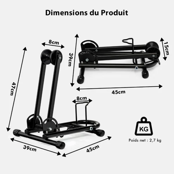 Support Pliable de Rangement pour Vélo pour Vélo de 60,9 cm 66 cm 68,5 cm VTT 700 C et Vélo de Route Noir