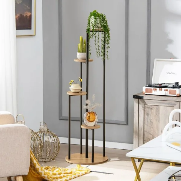 Support pour Plantes d'Intérieur à 5 Niveaux Etagère d'Angle de 125 cm de Haut pour Plantes en Pot Étagère à Fleurs avec Structure en Métal