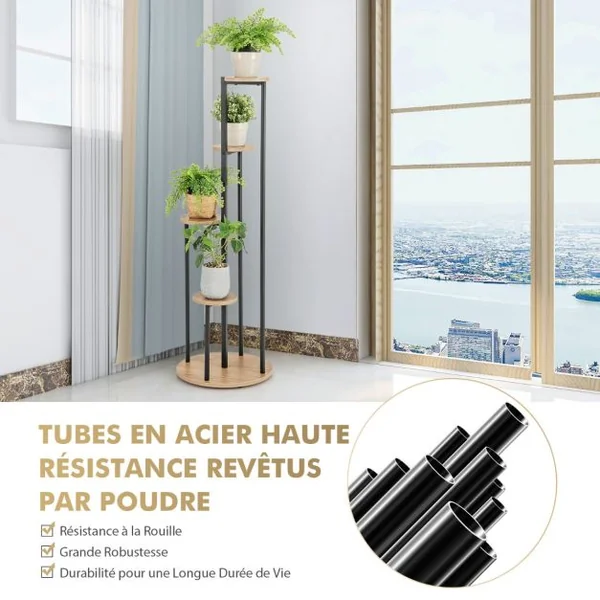 Support pour Plantes d'Intérieur à 5 Niveaux Etagère d'Angle de 125 cm de Haut pour Plantes en Pot Étagère à Fleurs avec Structure en Métal