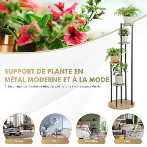 Support pour Plantes d'Intérieur à 5 Niveaux Etagère d'Angle de 125 cm de Haut pour Plantes en Pot Étagère à Fleurs avec Structure en Métal
