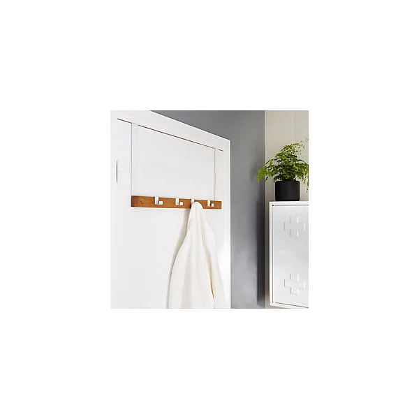 Support pour porte bois naturel et blanc métal + 3 crochets métal blanc Nantua GoodHome