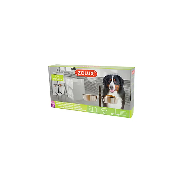 Support réglable pour 2 bols 2,5L en inox pour chiens