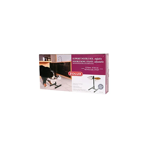 Support réglable pour 2 bols 2,5L en inox pour chiens