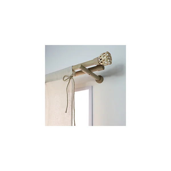 Support tige double tringle à rideau bois de hêtre beige Ø28mm L.130/200mm Mobois