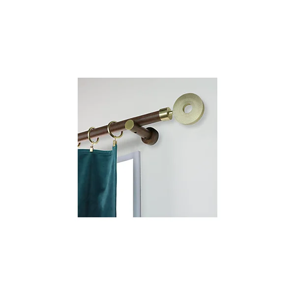 Support tige ouvert tringle à rideau chêne foncé, doré Ø28mm L.80mm Mobois
