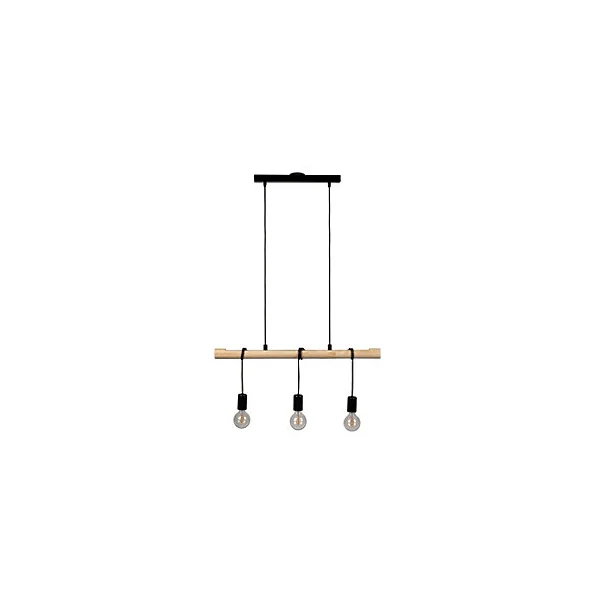Suspension 3 lampes noir et effet bois E27 28W L.77 x 110 cm GoodHome Hornero