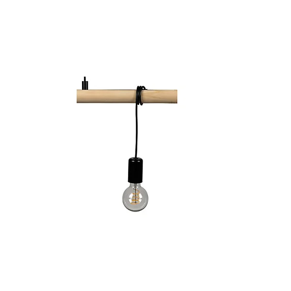 Suspension 3 lampes noir et effet bois E27 28W L.77 x 110 cm GoodHome Hornero