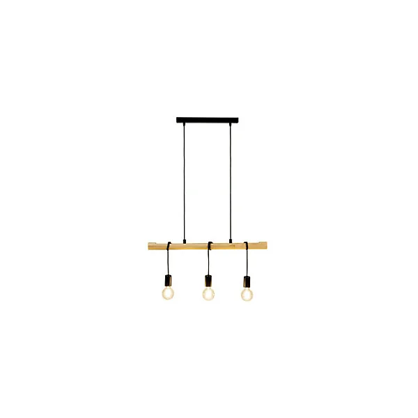 Suspension 3 lampes noir et effet bois E27 28W L.77 x 110 cm GoodHome Hornero