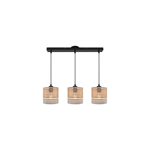 Suspension 3 lampes rotin et métal noir E27 15W H.110cm GoodHome Conebill