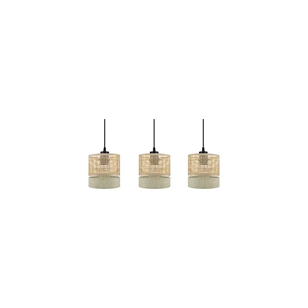 Suspension 3 lampes rotin et métal noir E27 15W H.110cm GoodHome Conebill