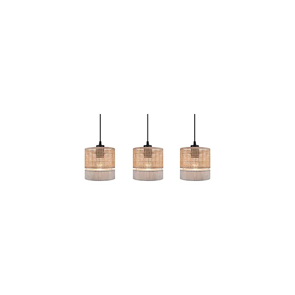 Suspension 3 lampes rotin et métal noir E27 15W H.110cm GoodHome Conebill