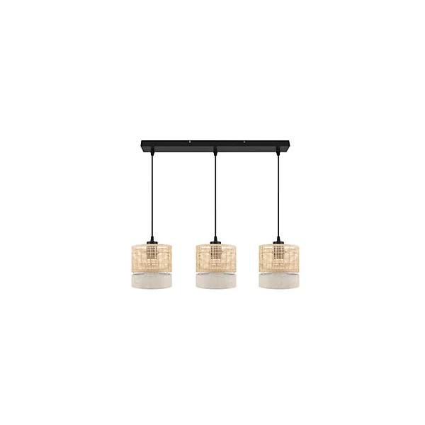 Suspension 3 lampes rotin et métal noir E27 15W H.110cm GoodHome Conebill