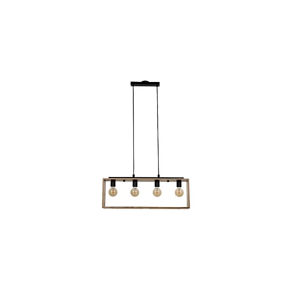Suspension 4 lampes rectangle noir et effet bois E27 28W L.77 x 110 cm GoodHome Dunlin