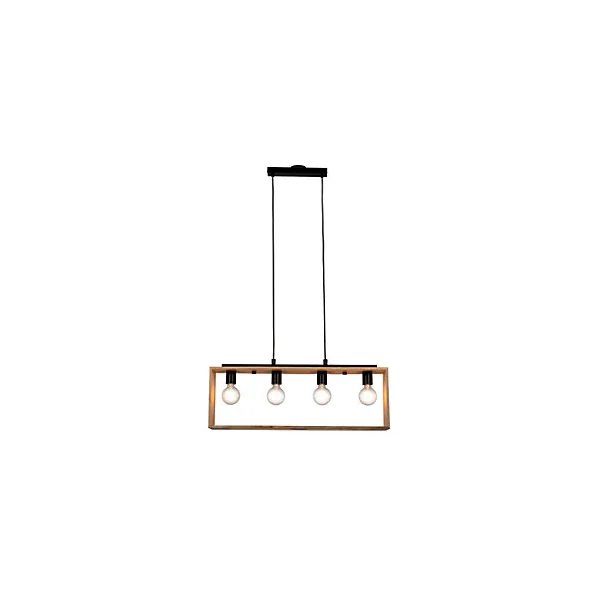Suspension 4 lampes rectangle noir et effet bois E27 28W L.77 x 110 cm GoodHome Dunlin