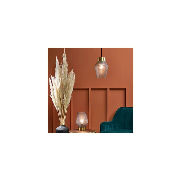 Suspension Acerola verre sculpté IP20 E27 60W H.28 x Ø19 cm fumé Corep