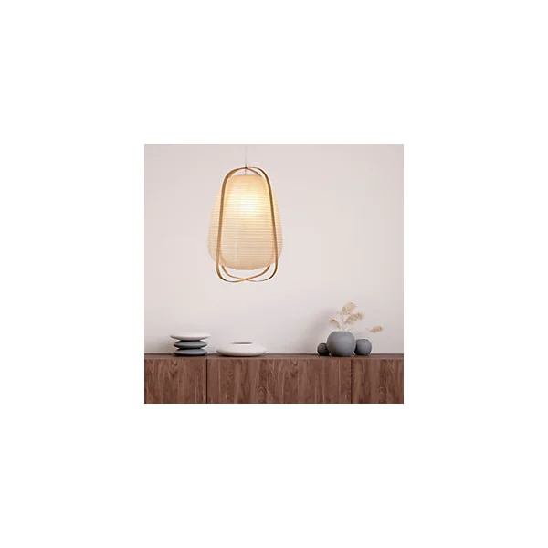 Suspension Akemi IP20 E27 40W H.47 x Ø36 cm papier japonais, bambou, blanc Corep