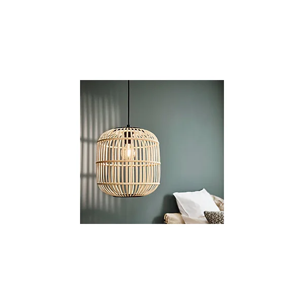 Suspension bambou et métal noir E27 28W Ø34 x H.110cm Eglo, Hanoi