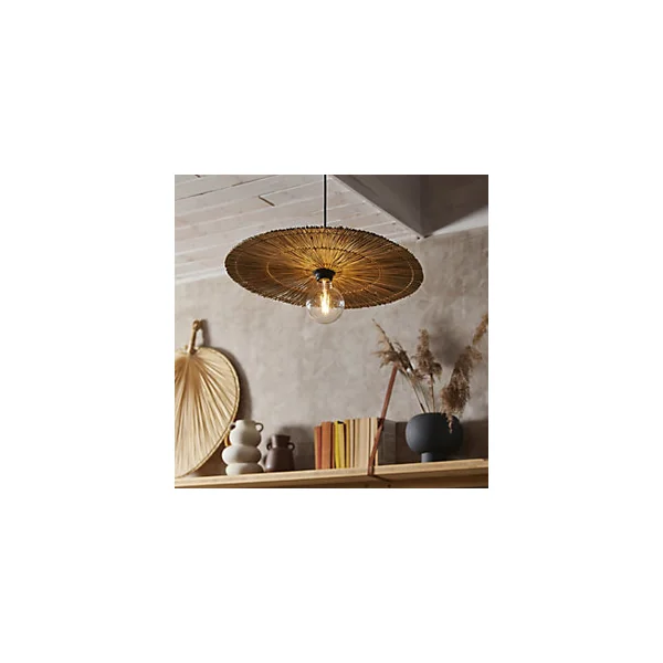 Suspension Bengale E27 60W IP20 ⌀50xH.101cm raphia coloris naturel Corep