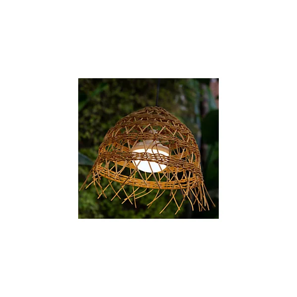 Suspension d'extérieur rechargeable aspect fibres naturelles dimmable Aura câble corde marron IP54 9W Newgarden