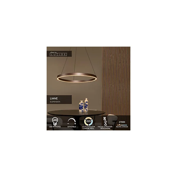 Suspension en aluminium LED 72 W rouille Ø80 x H.200 cm Lucide Liane