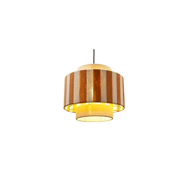 Suspension en corde de coton rayée E27 40W blanc et orange Ø38 cm Jumell Moyo