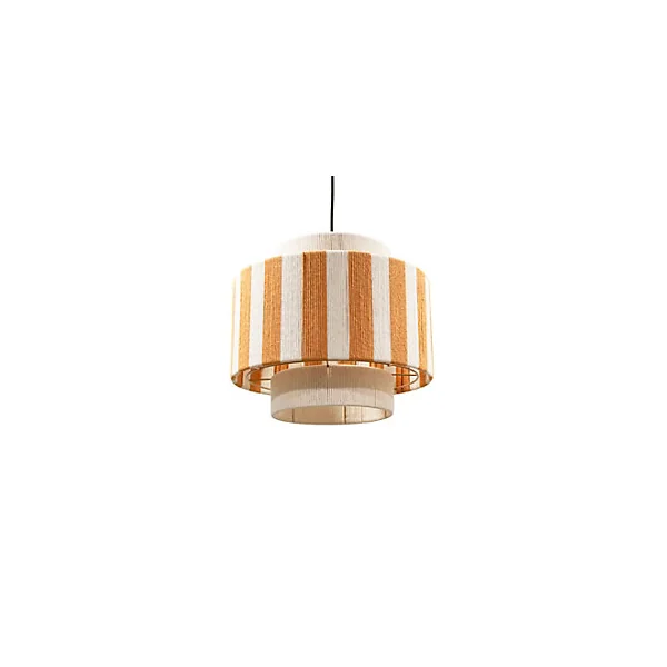 Suspension en corde de coton rayée E27 40W blanc et orange Ø38 cm Jumell Moyo