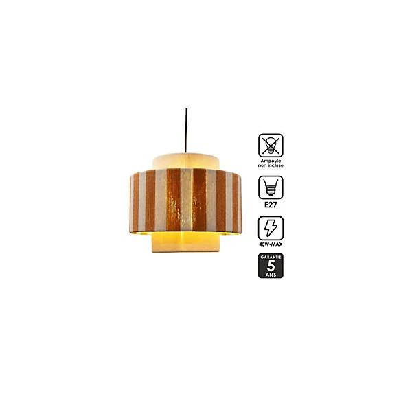 Suspension en corde de coton rayée E27 40W blanc et orange Ø38 cm Jumell Moyo