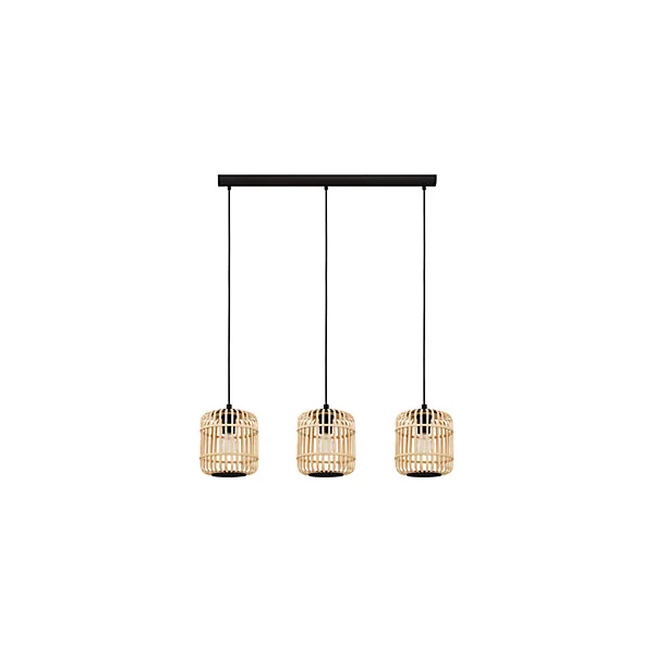 Suspension en métal noir bois 3 lampes E27 84W H.110 x L.91cm Eglo, Hanoi