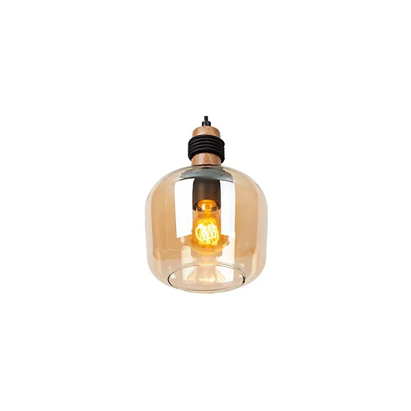 Suspension en verre 3 lampes E27 120W noir et ambre L.70 x l.18 x H.150 cm Lucide Ilona