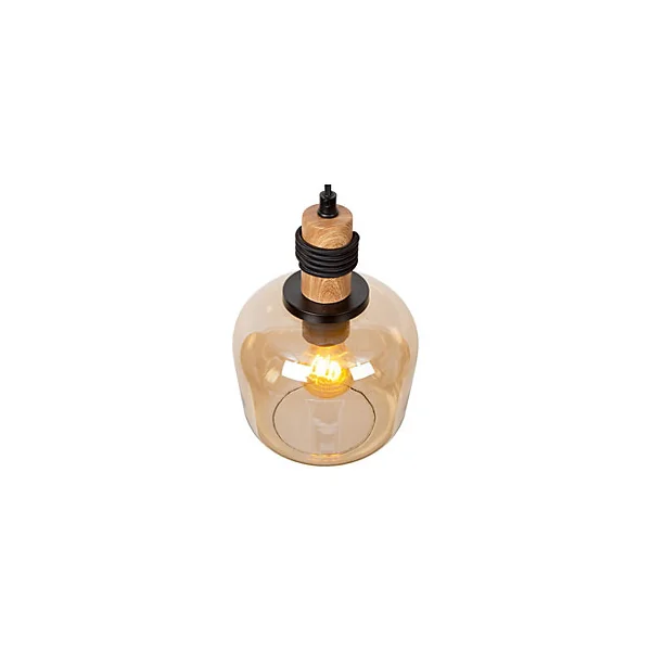 Suspension en verre 3 lampes E27 120W noir et ambre L.70 x l.18 x H.150 cm Lucide Ilona