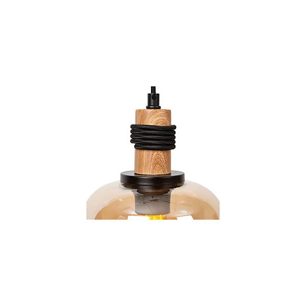 Suspension en verre 3 lampes E27 120W noir et ambre L.70 x l.18 x H.150 cm Lucide Ilona